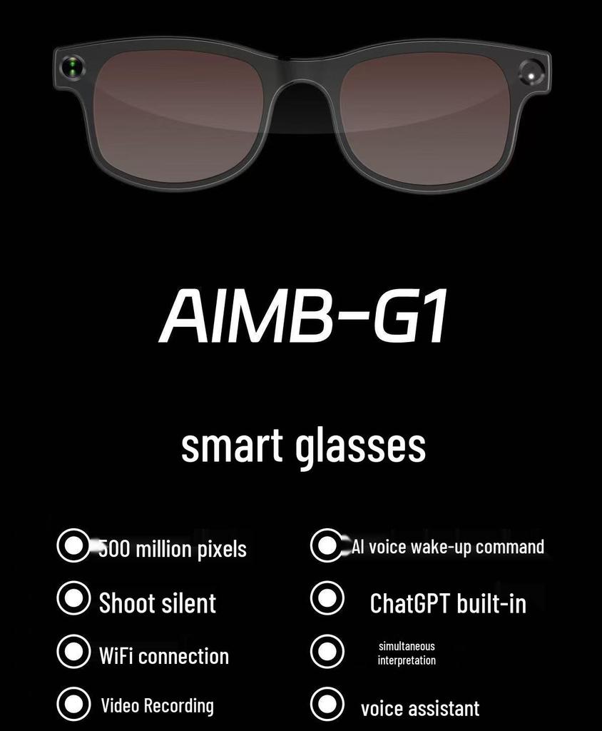 AIMB-G1 Smart Glasses: AI-Powered Translation, Image & Object Recognition, Anti-Shake Photography, Video Recording, Blue