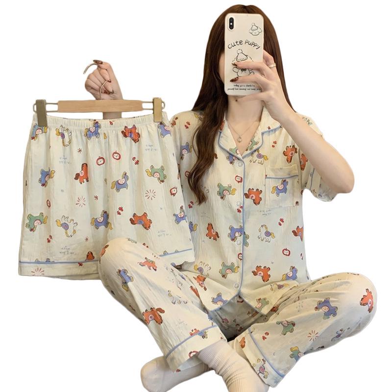 Cloud Cotton Cartoon Pony Pajamas: Women's 2026 Summer Three-Piece Set, Short Sleeve, Fun & Cute Homewear