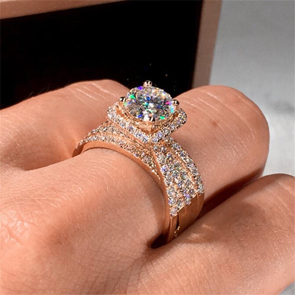925 Sterling Silver Shiny Full Diamond Gemstone Ring Cubic Zirconia Rings CZ Diamond Multi Row Ring Eternity Engagement Wedding Band Ring for Women