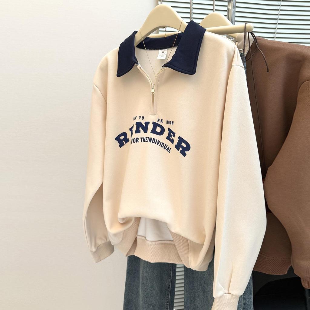 Women's Retro Korean Style Half-Zip Polo Collar Sweatshirt - Early Autumn 2025 Collection