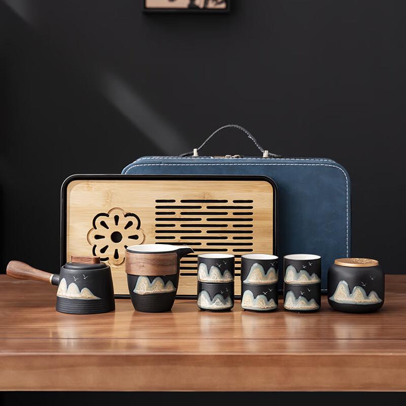 Portable Ceramic Kung Fu Tea Set with Tea Tray