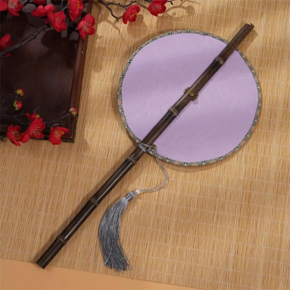Retro Ancient Style Chinese Bamboo Waist Fan Rollable Foldable Long Handle Fan Decorative Cooling Group Fan Hanfu