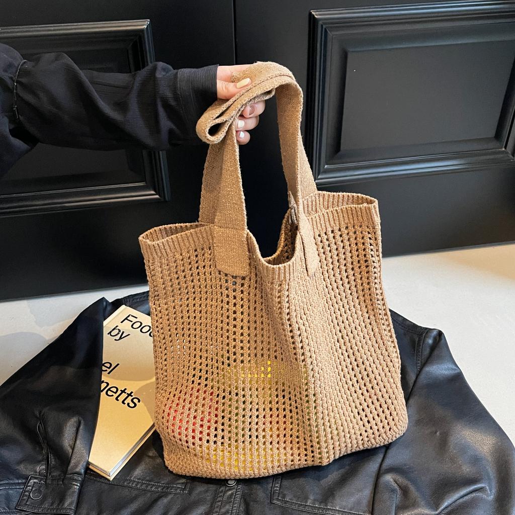 Small and Versatile Knitted Bag, Simple Woven Bag, Mesh Hollowed Out Women's Shoulder Bag, Tote Handbag