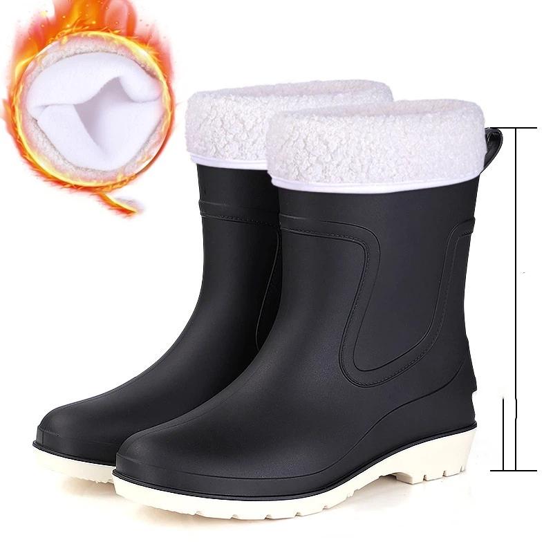 

Жіночі Модні Вуличні Антиковзкі Теплі Чоботи до Середини Гомілки та Гумове Взуття 39 чорний