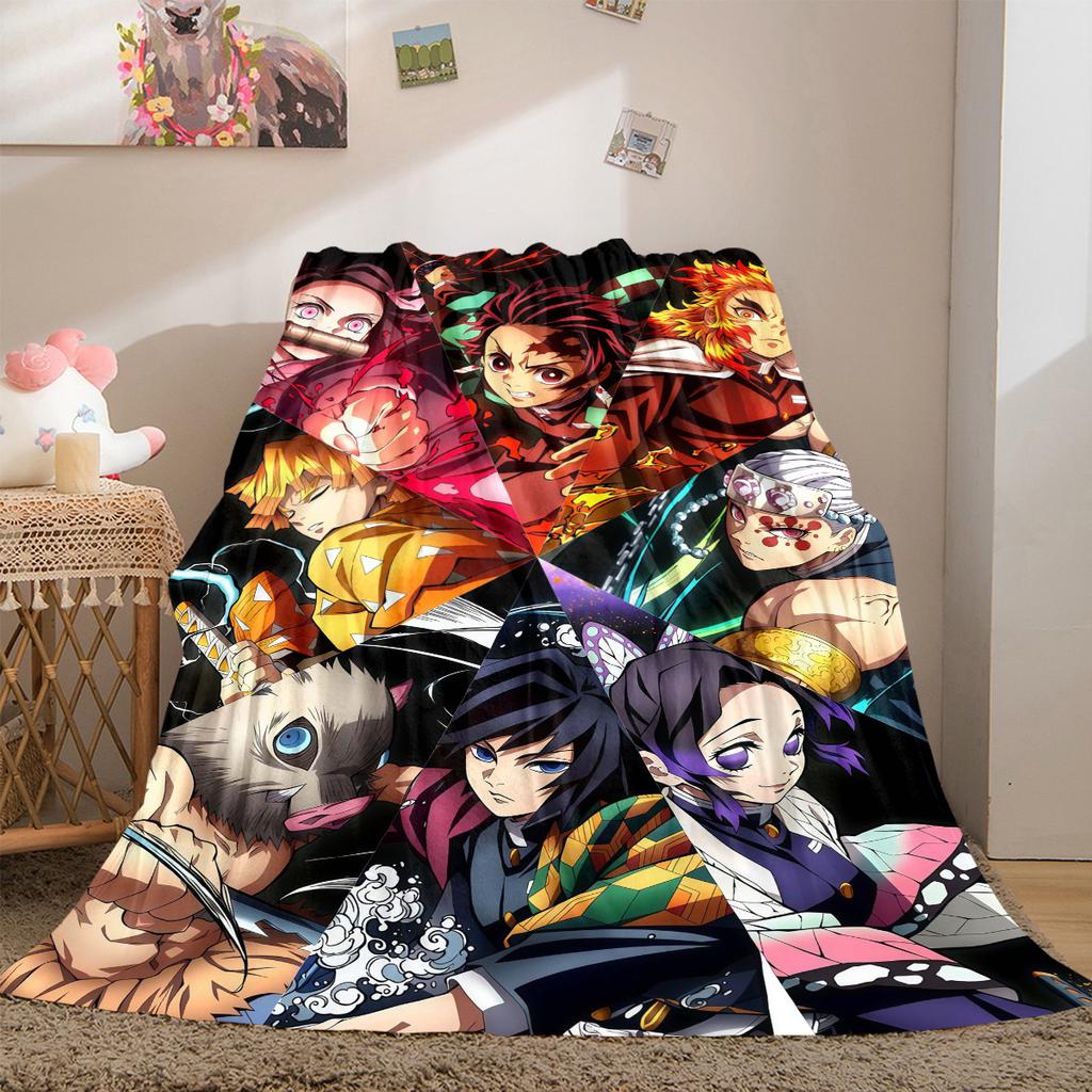 Anime Demon Slayer Print Blanket Warm Comfortable Flannel Cover For Bedrooms, Sofas, Beds, Chairs LXRa7