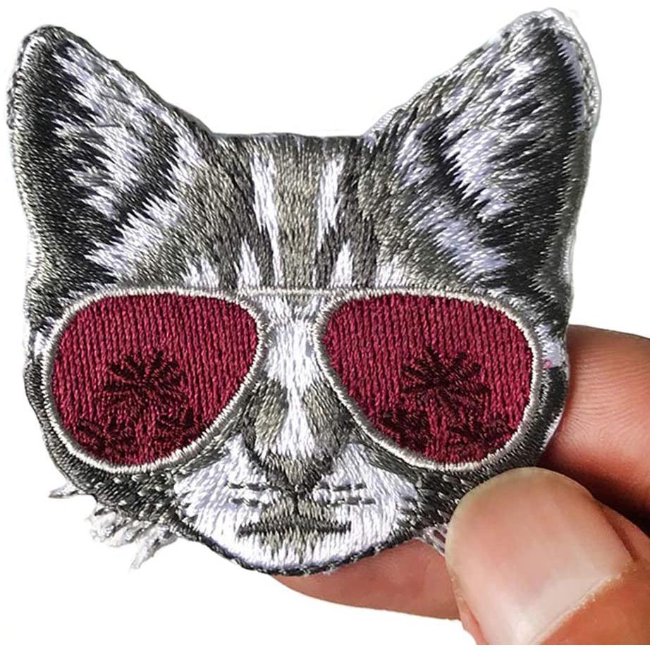 2Pcs Red Sunglasses Cool Cat Patches Wholesale Cuteanimal Embroidery Appliques Clothes Jeans Badges