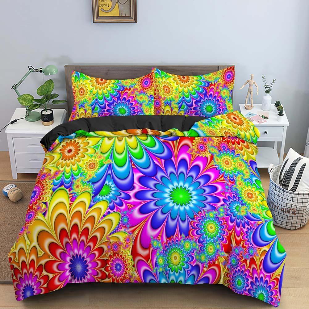 Indian Floral Style King Queen Duvet Cover Colorful Boho Mandala Bedding Set For Adults Geometric Exotic Polyester Quilt Cover