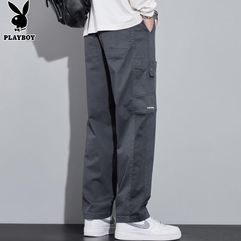 PLAYBOY Men's Trendy Straight-Leg Loose Cargo Pants