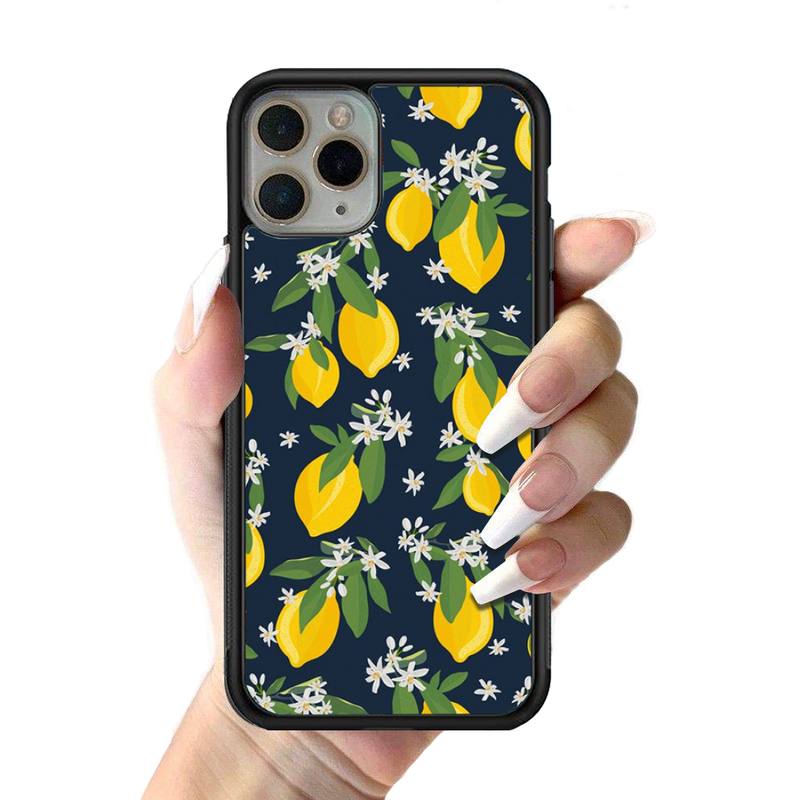 Summer green leaves fruit lemon Phone Case Silicone PC+TPU Case for iPhone 11 12 13 Pro Max 8 7 6 Plus X SE XR Hard Fundas