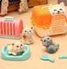 Mini-Tierkatze-Hund-Figur Spielset, Rollenspiel-Tierpflege-Spielzeugset mit Käfig-Futterzubehör für Kinder