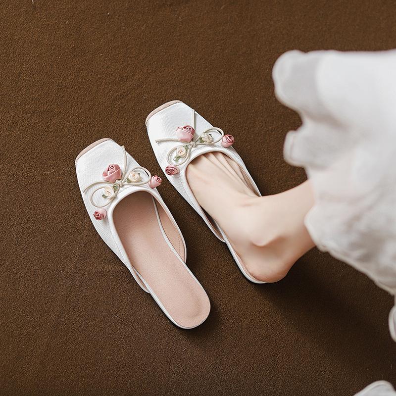 

Evening breeze gentle shoes half drag with skirt 2025 summer baotou new Chinese shoes flat-bottomed French beautiful cool slippers 34