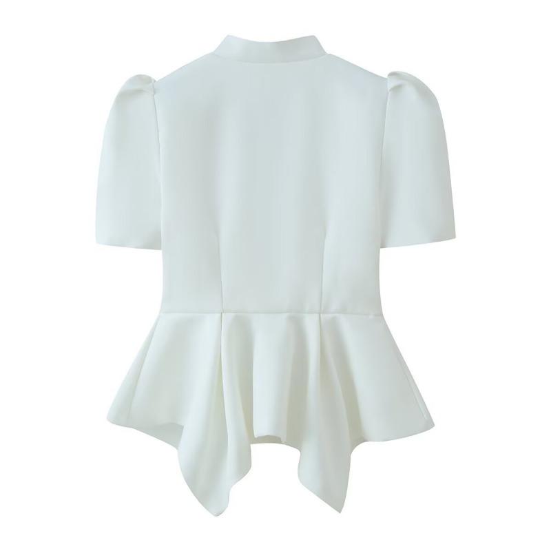 Women Solid Short Sleeve Single Breasted Blazer Top