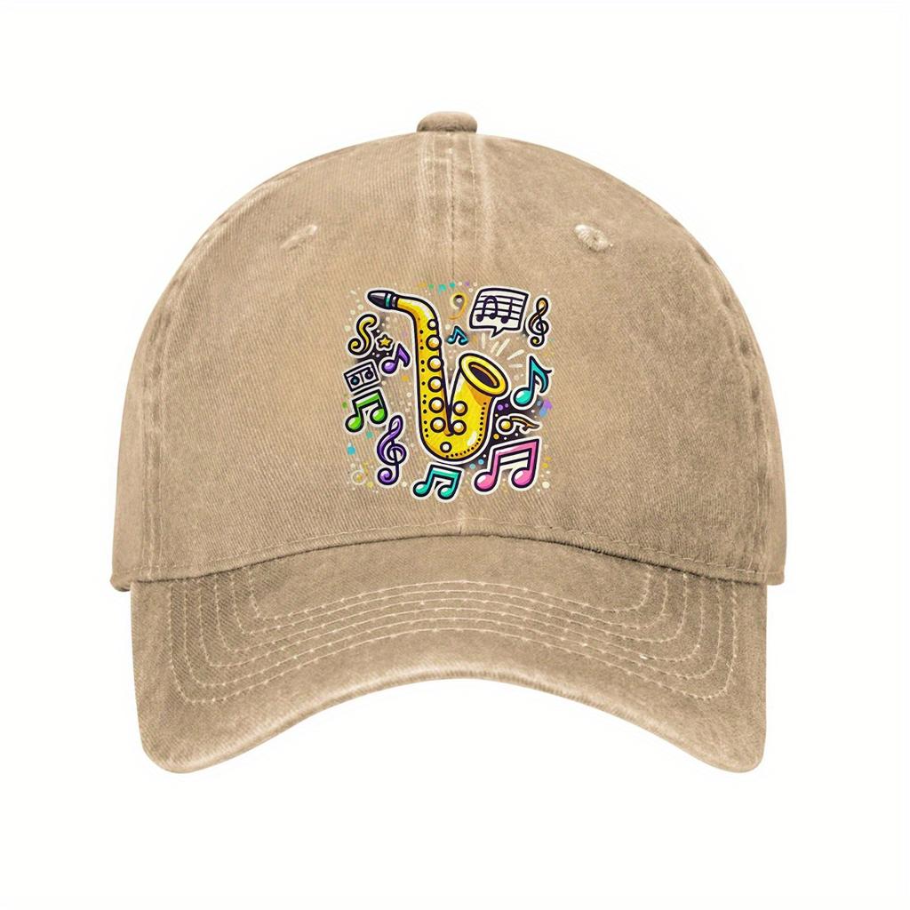 Colorful Saxophone Music Notes Baseball Cap Adjustable Cotton Casual Style Music Lover Gift Cap