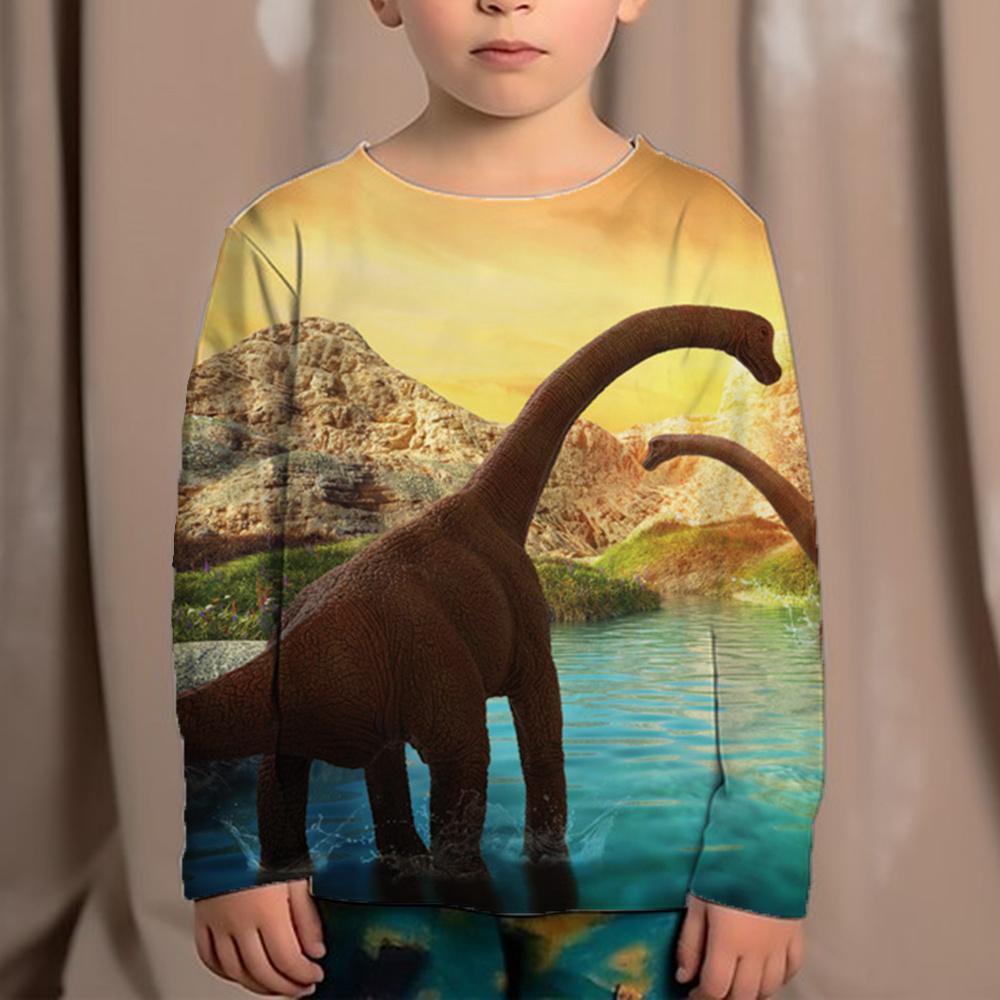 Korean Children's Clothing 2023 Kids Replica Brands 3d Print Animals Dinosaur Tops For Boys Fashion Autumn T-Shirt Full Sleeve