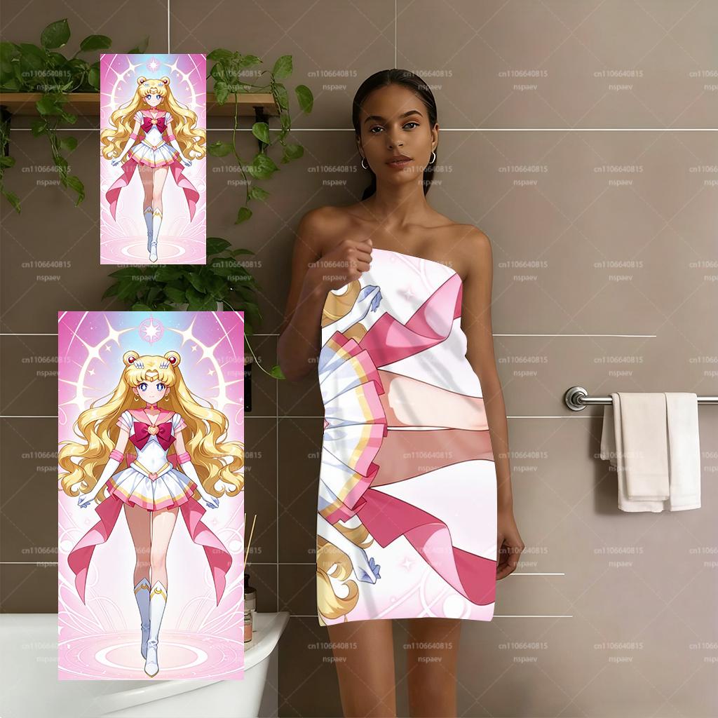 Sailor Moon Usagi Tsukino Beach Towel, Pink Magical Circle Anime Bath Towel