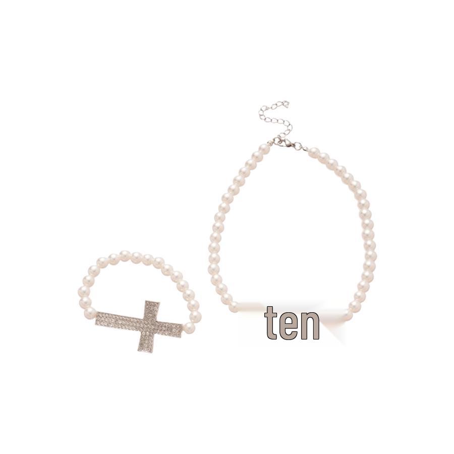 European-American Inlaid Diamond and Imitation Pearl Cross Choker Necklace - High-End Light Luxury Fashion Clavicle Chain