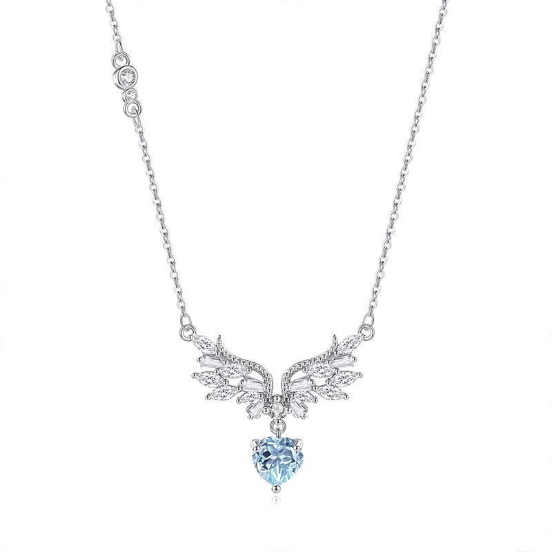 S925 Sterlingsilber Engelsflügel Halskette Koreanische Version Natürlicher Kristall Premium Anhänger Modische Einfache Schlüsselbein Kette Damenmode Geschenk