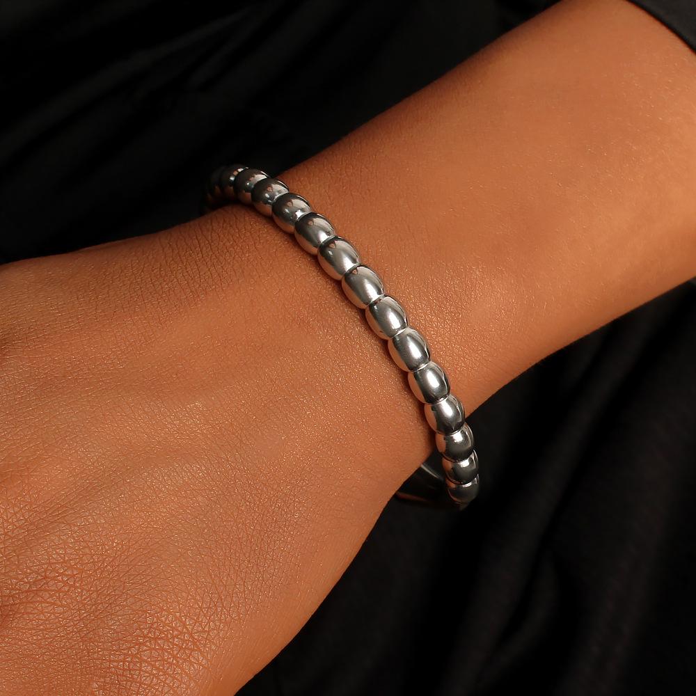 Versatile Beaded Open Bracelet - 18K Gold Plated Titanium Steel Fashion Accessory