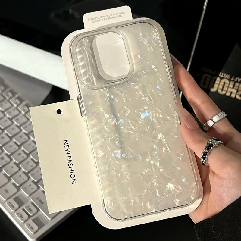 

Luxury Shell Pattern Laser Phone Case For 11 12 13 14 15 16 17 Pro Max Plus Air IMD Shockproof Bumper Cases Cover For iPhone 17Pro Max білий
