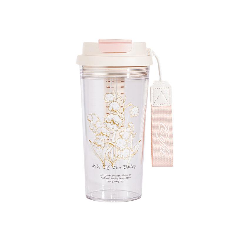 Neue doppelte Kunststoff-Wasserflasche 600ML Mit Teefilter BPA-frei Auslaufsicher Für Frauen Outdoor Büro Sommer