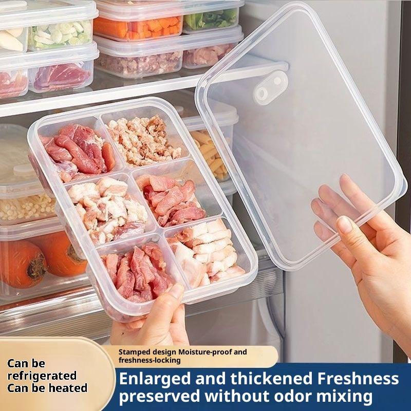 Refrigerator Storage Box Packed Meal Crisper Food Grade Sealed Food Frozen Meat 2/4/6 Compartment Refrigerated Storage Box