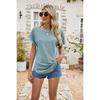 2026 Summer New Hollow-Out Round Neck Short Sleeve Women's Casual Solid Color T-Shirt