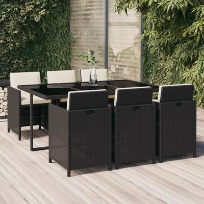 Vidaxl 7-Cz. Garden Furniture Set With Cushions, Poly Rattan, Black