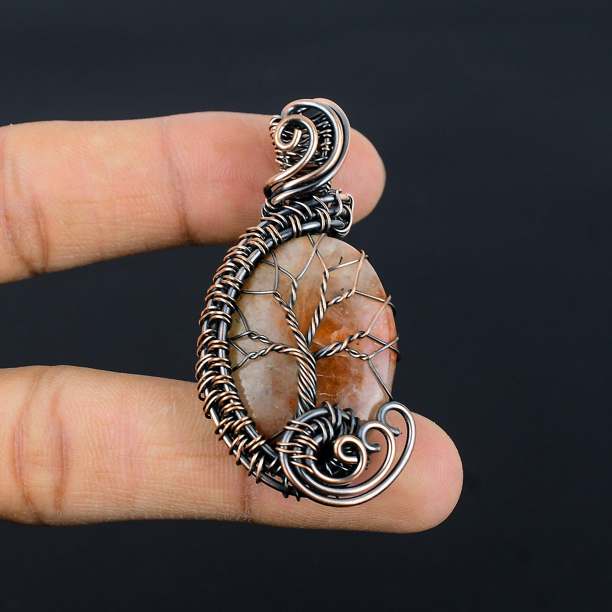 

Кулон из медной проволоки 999 с солнечным камнем, Ювелирное изделие с кулоном из драгоценного камня ручной работы, Подарки для жены Новый кулон 2.55 Inches