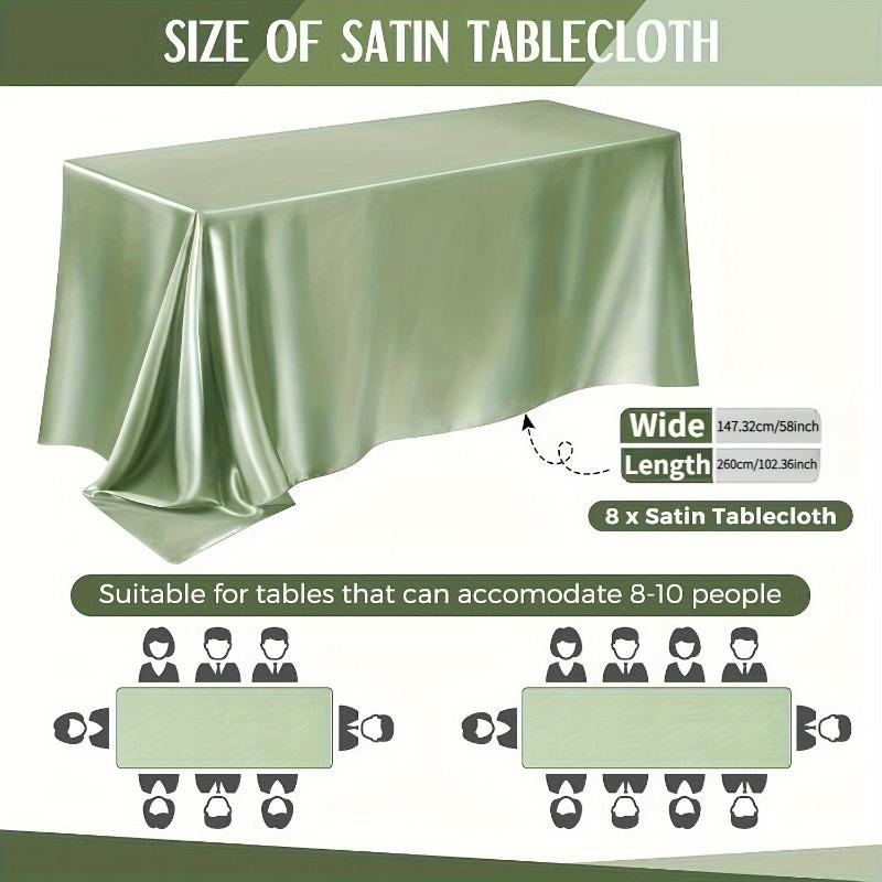 8-Pack Elegant Satin Tablecloths 259x145 Cm Rectangular Polyester Smooth Fabric Tablecloth for Party Wedding Banquets Decoration