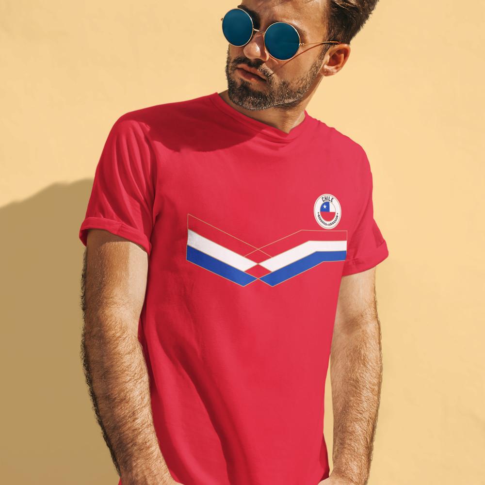 

Mens CHILE Retro Strip Style Copa America Football T-Shirt 2024 Chilean Tee S