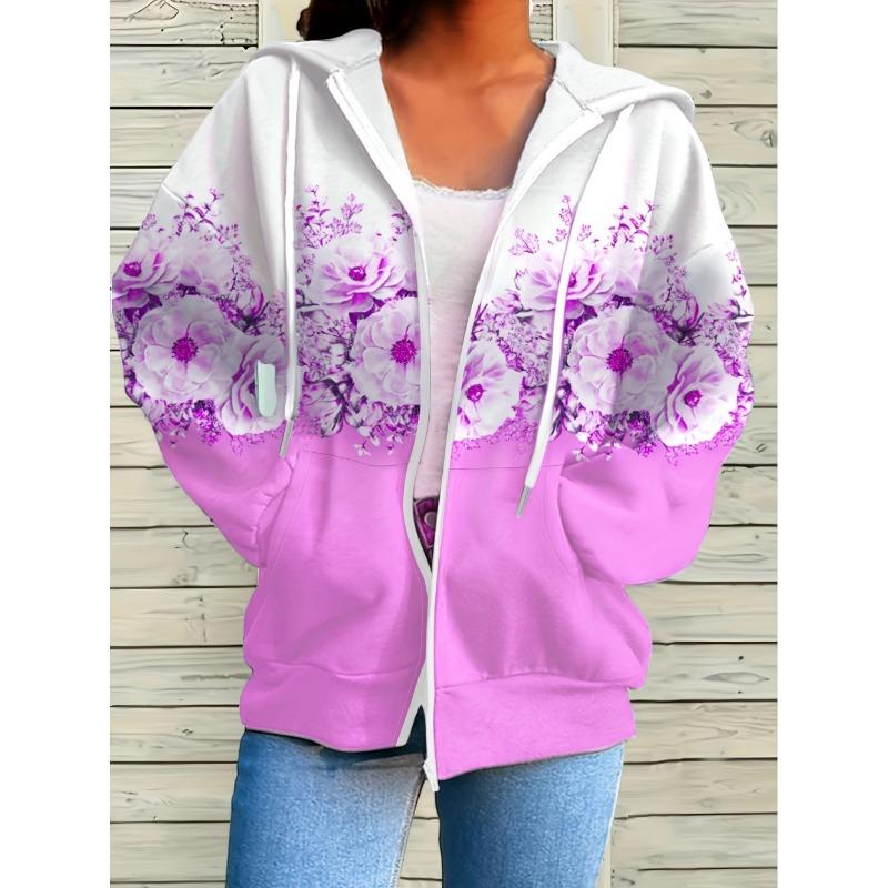 Felpa con Cappuccio da Donna Casual con Stampa Floreale Top Elegante Lavanda Manica Lunga con Tasche Maglione da Donna Comodo Taglie Forti Felpa con Zip