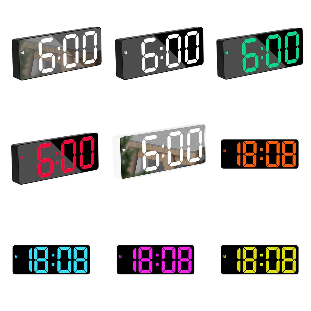 Mirror Surfaces LED Digital Alarm Clock with Alarm Dimming Date Day of Week Temperature Display for Bedroom Table Decors