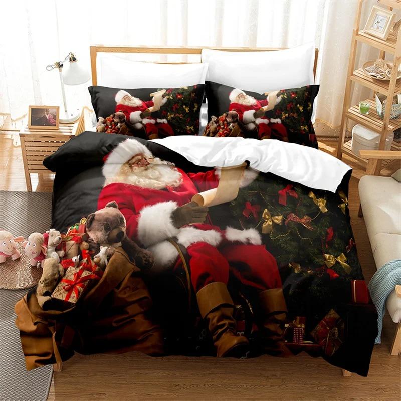 Santa Claus Bedding Set Duvet Cover New Year Gift Quilt Cover Boys Girls Bed Set Christmas Decorations House Bedding Set