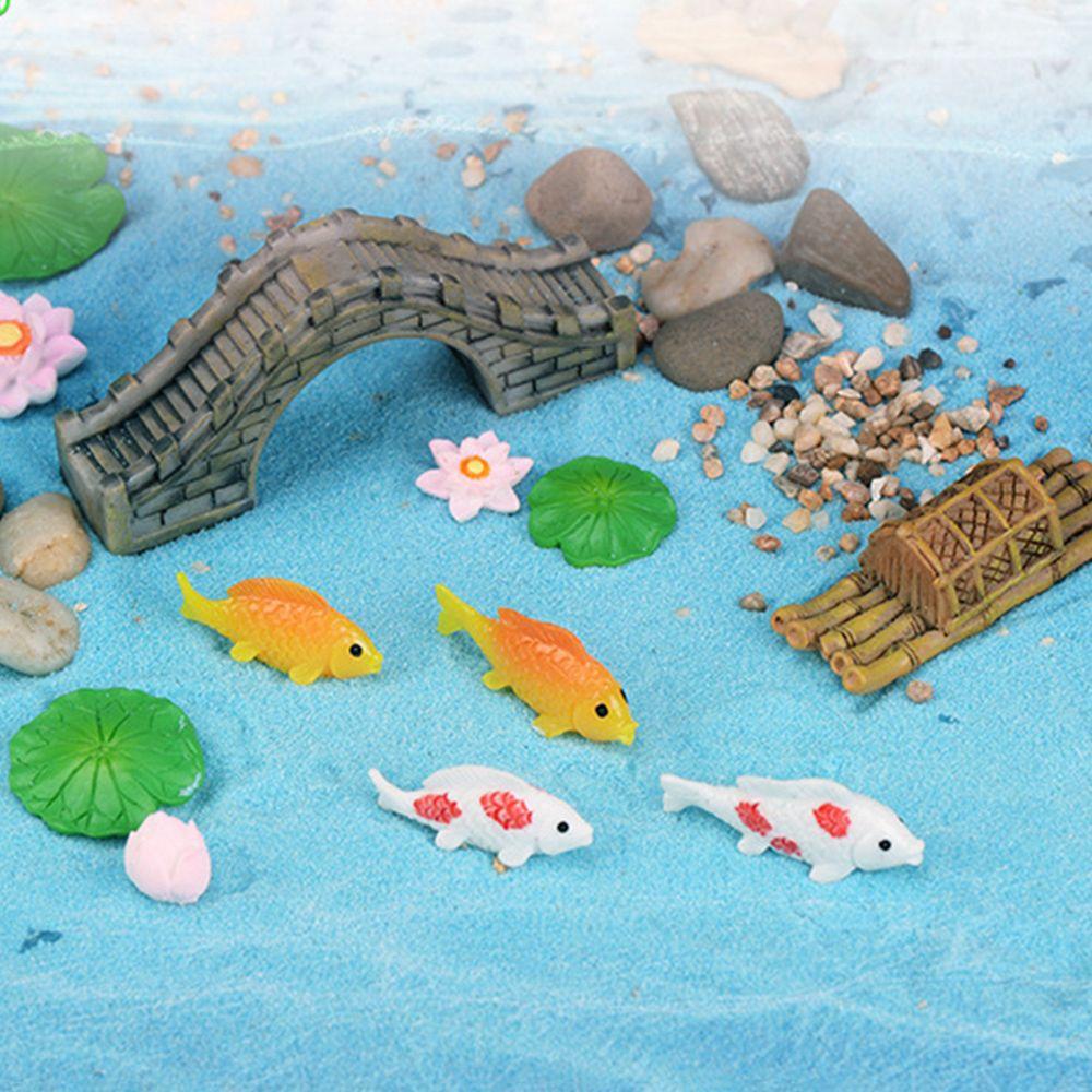 Lotus Flower Leaf Frog Goldfish Figurine Decor Miniature Resin Craft Model Ornament Mini Garden Fairy Decoration DIY Accessories