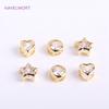14K Gold Plated Rhinestone Heart/Oval/Pentagram Beads Brass Metal Cubic Zirconia Spacer Beads DIY Jewelry Making Accessories
