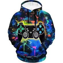Gamepad Game Player Funny Hoodies Graffiti Neon Graphic 3D Print Men's Hooded Sweatshirts Y2k Pullover Tracksuit Unisex Clothing