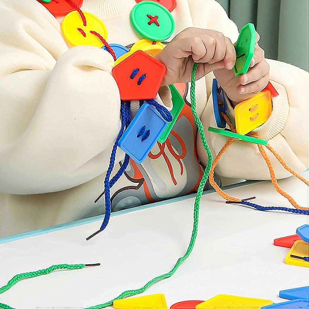 70 Pcs  Toy - Geometric Shaped Large Beads for Kids Crafts, Preschool Activities and Daycare Toys - Autism Learning Materials and Fine Motor Skills To