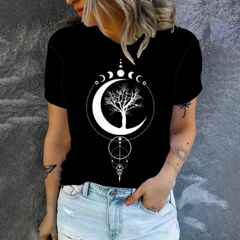 Elegantní dámské tričko Módní umění Vzor koček Potisk Tričko Letní volnočasové Tričko s krátkým rukávem Dámské nadměrné tričko