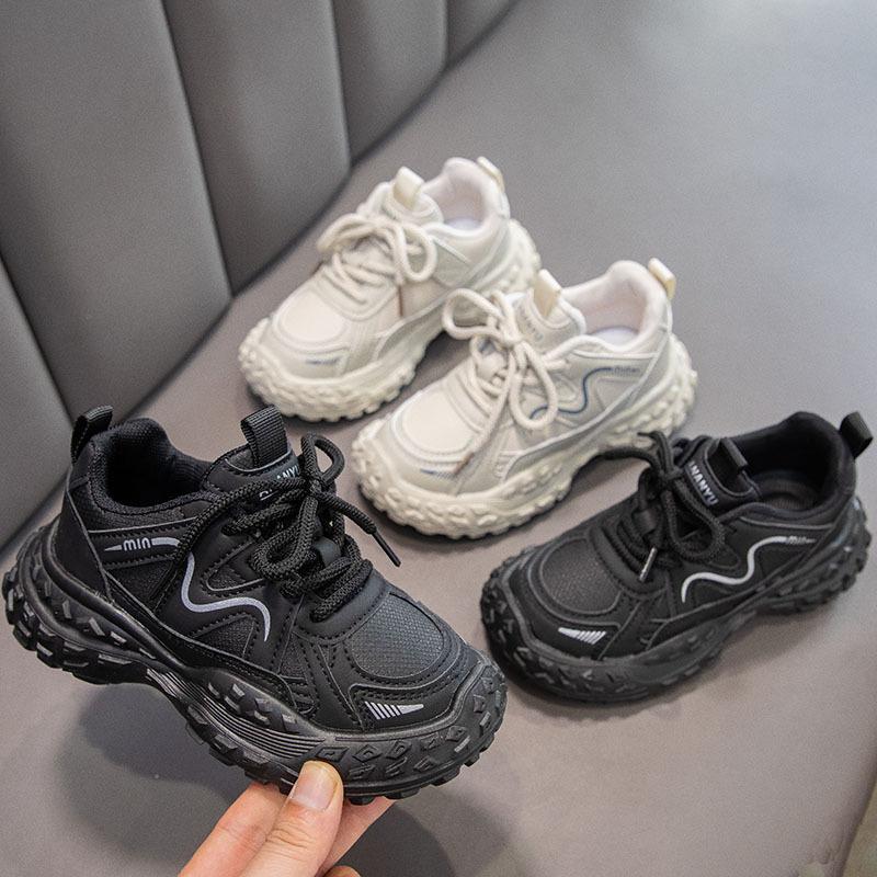 2025 Spring New Children's Sports Shoes Soft Sole Boys Running Shoes Leather Upper Middle and Older Children's Students Casual Shoes Foreign Trade