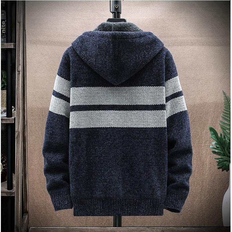 Podzimní a zimní nový pánský svetr s kapucí, kardigan, velká velikost, pletený, zateplený, plus sametový svetr, pohodlný, vysoce kvalitní, jedinečné oblečení
