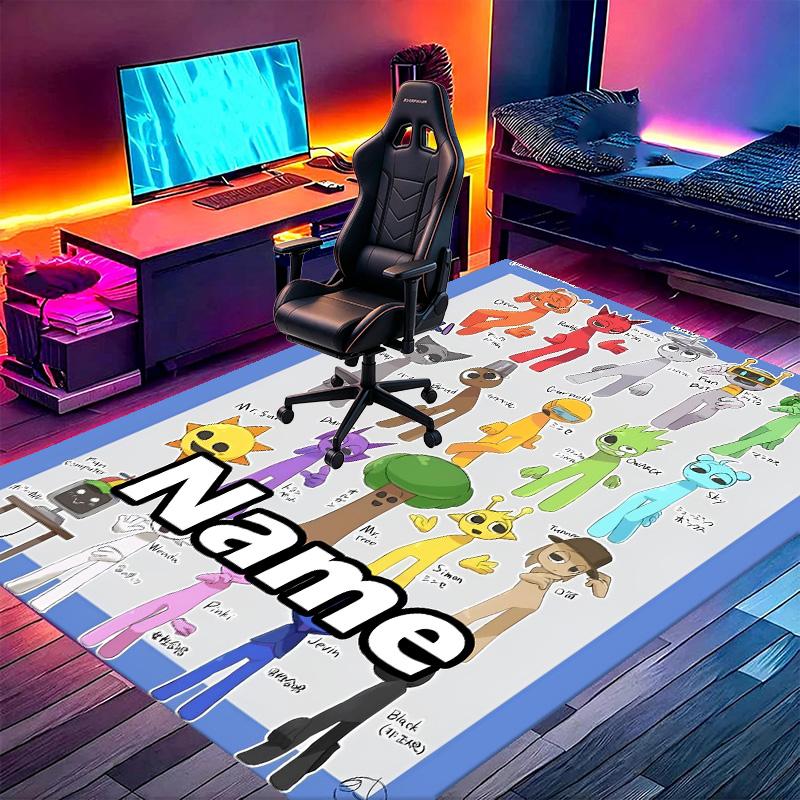 Custom Name Personalized Sprunki Game Print Carpet, Versatile Home Decor Rug, for Playroom, Apartment, Balcony, Entryway, Hallway Gift