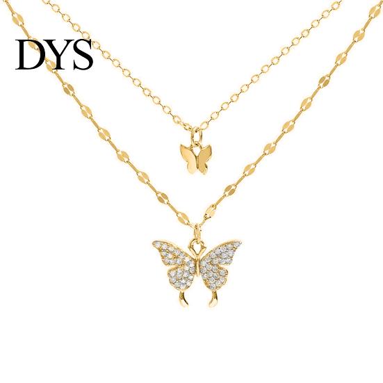 Butterfly Necklace Double Layer Rust-proof Alloy Jewelry Chain Pendant Personality Fashion Clavicle for Women