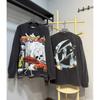 Unisex Vintage Skull Print Washed Cotton Long Sleeve Hoodie Streetwear Loose Fit