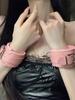 Leather Handcuffs And Footcuffs Props Padded Plush Female Version Pink Color for Photography Couple Matching Script Killing