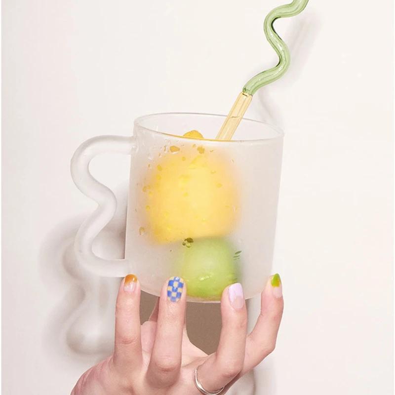 300ml Colored Glass Cups Heat Resistant Glass Mug Handmade Simple Wave Handle Coffee Milk Tea Cup Hot Water Tumbler Drinkware
