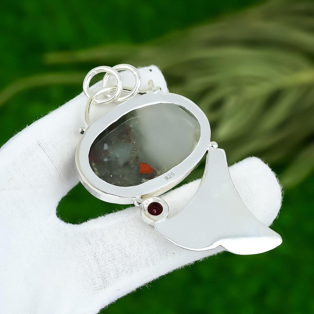 925 Sterling Silver Oval Natural Tabu Jasper Mozambique Garnet Pendant Jewelry