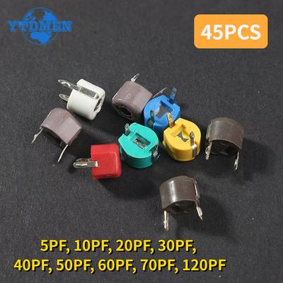 45pcs/lot Variable Trimmer Capacitor Assorted Kit JML06 5pf 10pf 20pf 30pf 40pf 50pf 60pf 70pf 120pf Adjustable Capacitors Set
