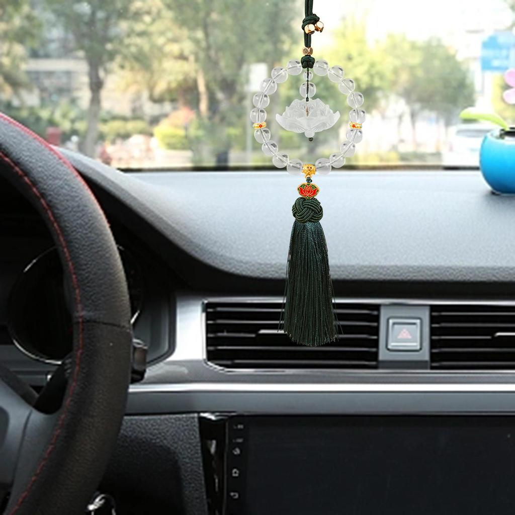 Car Mirror Hanging Accessories Glass Lotus Tassel Pendant Rearview Decoration for Home Office Car Charm Gift