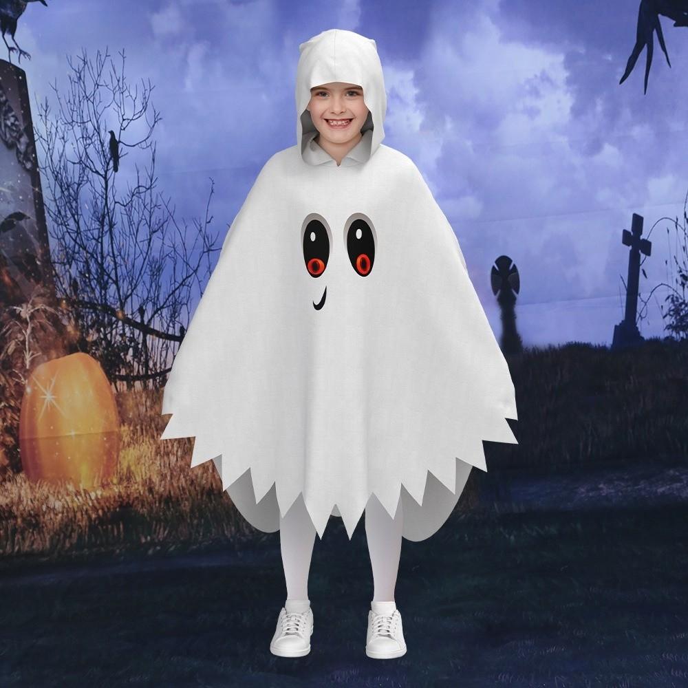 Glowing Halloween Kids Cosplay Cloak White Black Ghost Face Cloak Shawl Children's Party Costume