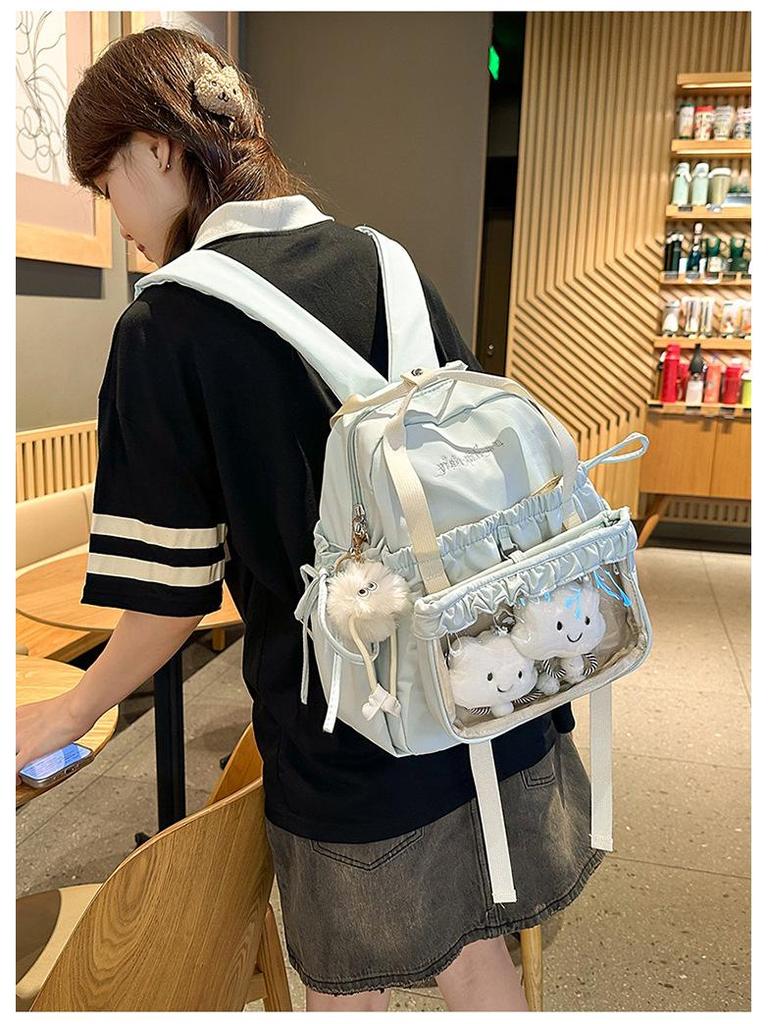 Student Rucksack mit großem Fassungsvermögen, lässig, mit Cartoon-Anstecknadeln, für Reisen und Schule